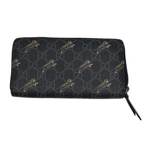Gucci Black GG Supreme Bengal Tiger Zip Around Continental Wallet Black Italy